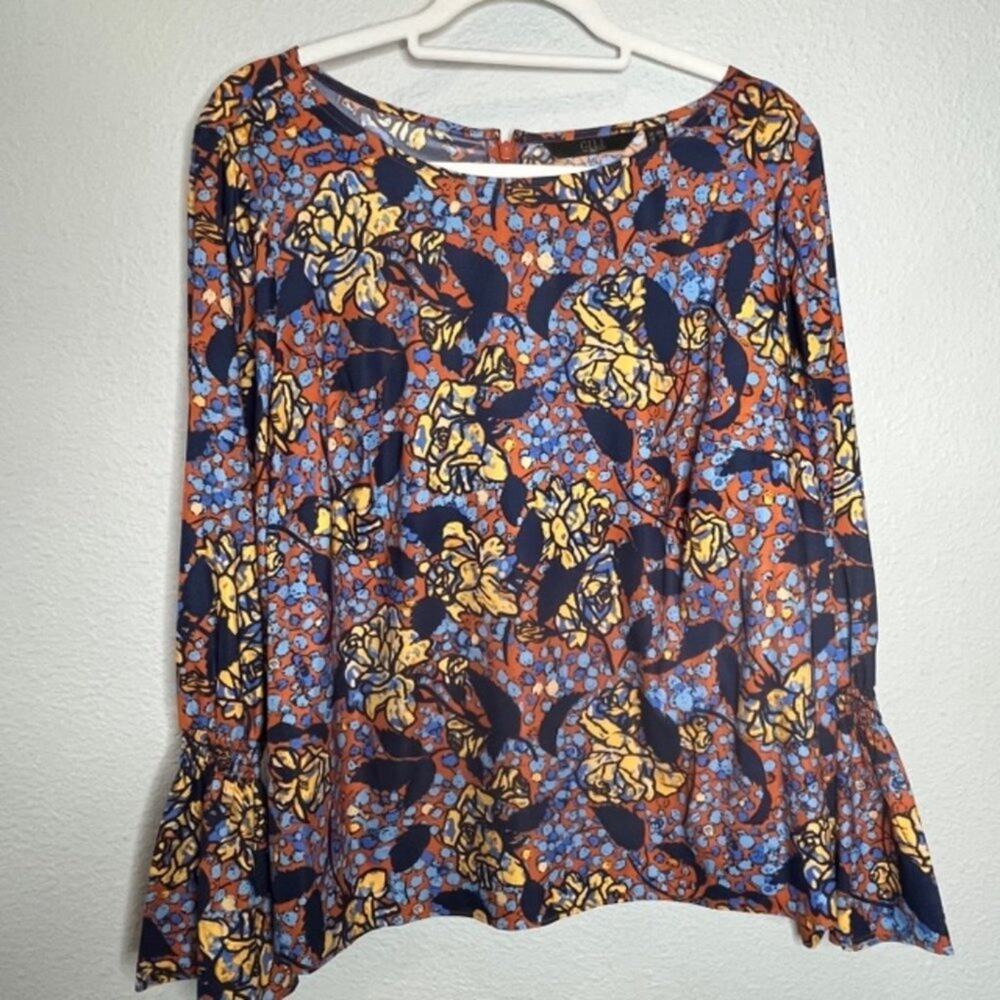 G.I.L.I. Size 18 Silky Floral Boho Chic Long Bell Sleeve Blouse
